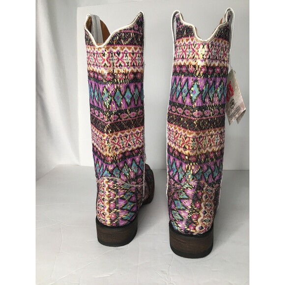 NEW Tanner Mark Cowboy Western Boot TML37001 Purple Serape Aztec Glitter Sz 7.5 - Picture 9 of 16